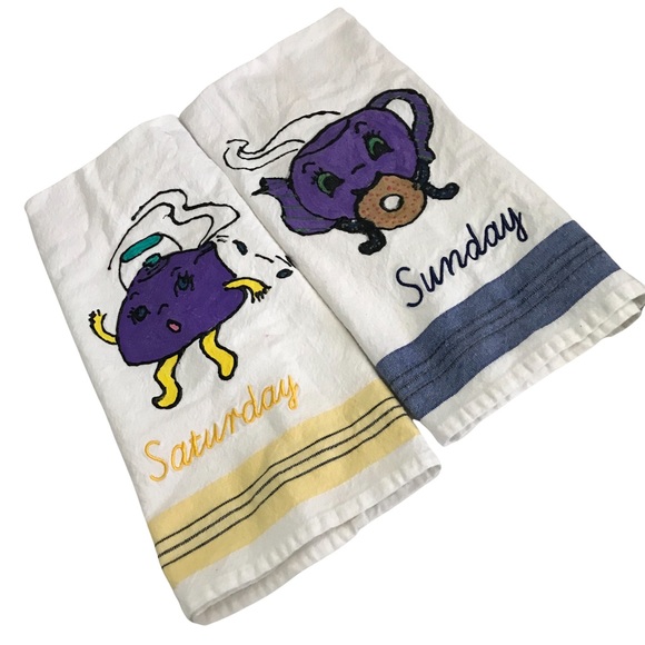 VINTAGE Flour Sack Dishtowels Saturday Sunday Embroidery - Picture 9 of 9